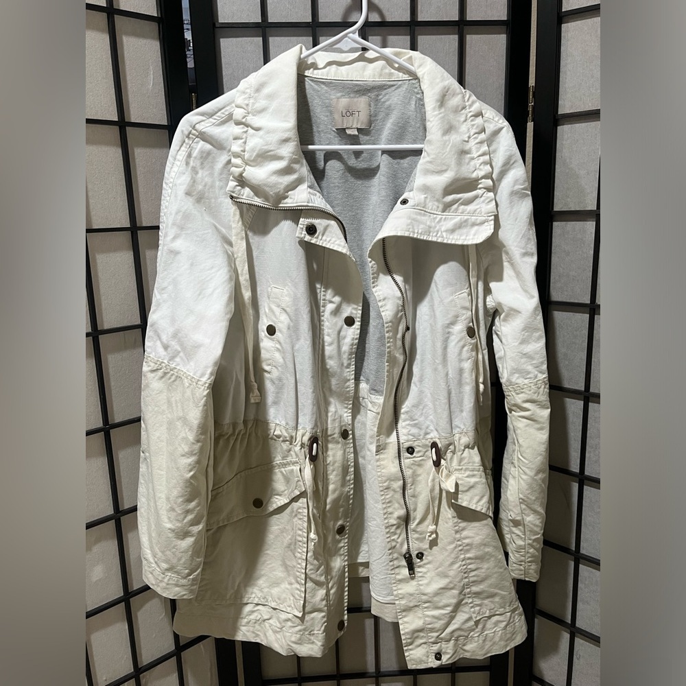 LOFT Off-White Drawstring Utility Jacket WOMENS SIZE M